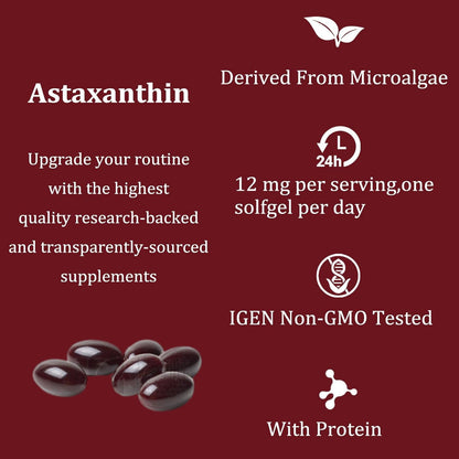 Yoqpoe Astaxanthin 12mg | Natural Antioxidant for Immune, Skin & Eye Health | 120 Softgels