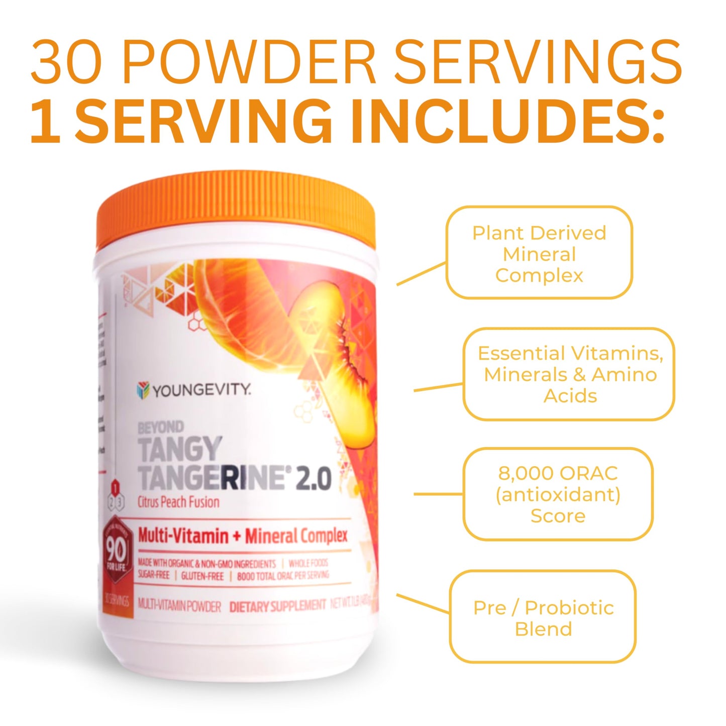 Youngevity Beyond Tangy Tangerine 2.0 Citrus Peach Fusion – Multi-Vitamin & Mineral Complex | 8,000 ORAC