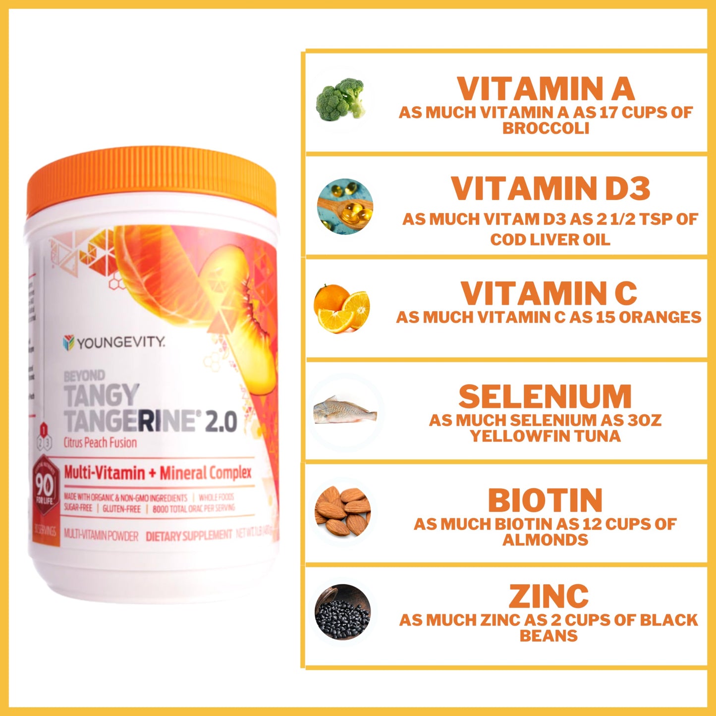 Youngevity Beyond Tangy Tangerine 2.0 Citrus Peach Fusion – Multi-Vitamin & Mineral Complex | 8,000 ORAC