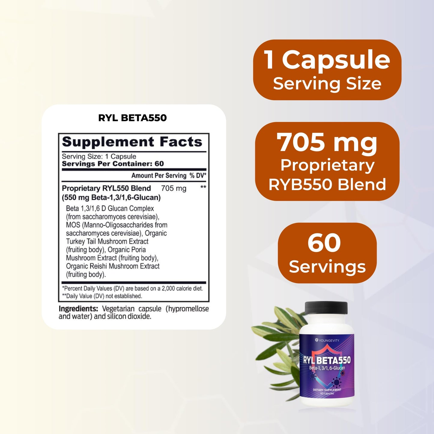 Youngevity RYL Beta550 Beta 1,3/1,6-Glucan Immune Support - 60 Capsules