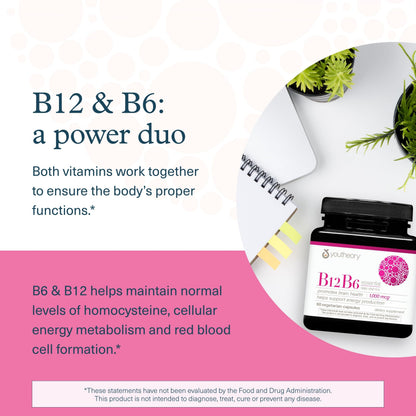 Youtheory B12B6 – Vegan B12 & B6 – Brain Health, Energy & Immunity – 60 Vegetarian Capsules