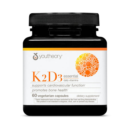 Youtheory K2D3 - Bone & Heart Health Support | D3 & K2 | Dairy, Soy & Gluten Free | 60 Veg Capsules