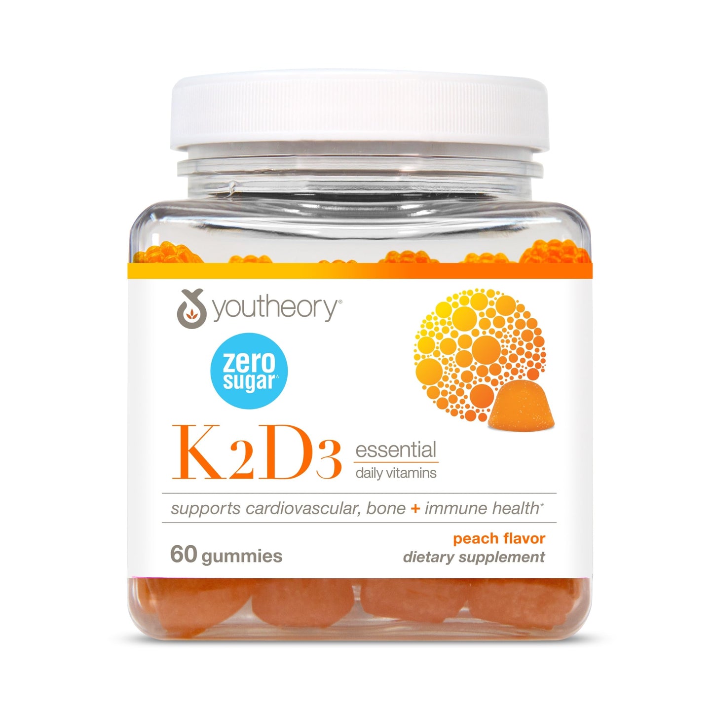 Youtheory K2D3 – Bone & Heart Health Support* (D3 + K2) – Peach, 60 Vegetarian Gummies