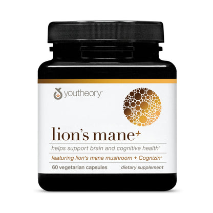 Youtheory Lion's Mane Plus | Cognizin for Focus & Brain Support | 60 Vegetarian Capsules