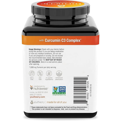 Youtheory Turmeric Extra Strength 1,000 mg – 95% Curcuminoids + BioPerine | 180 Vegetarian Capsules | USP Verified | 2 Pack