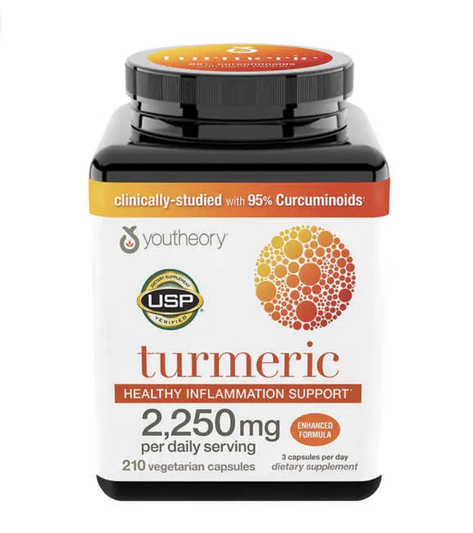Youtheory Turmeric Curcumin with BioPerine – 2,250 mg, 210 Capsules