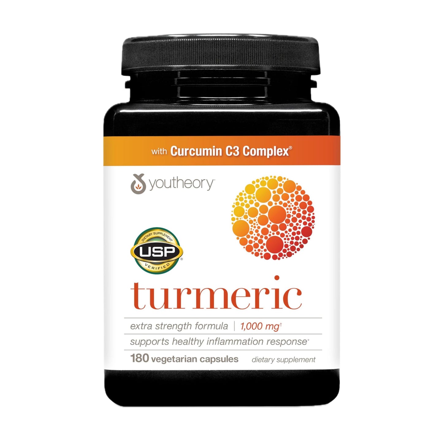 Youtheory Turmeric Extra Strength 1,000 mg | Curcuminoids + BioPerine | 180 Veg Capsules | USP Verified