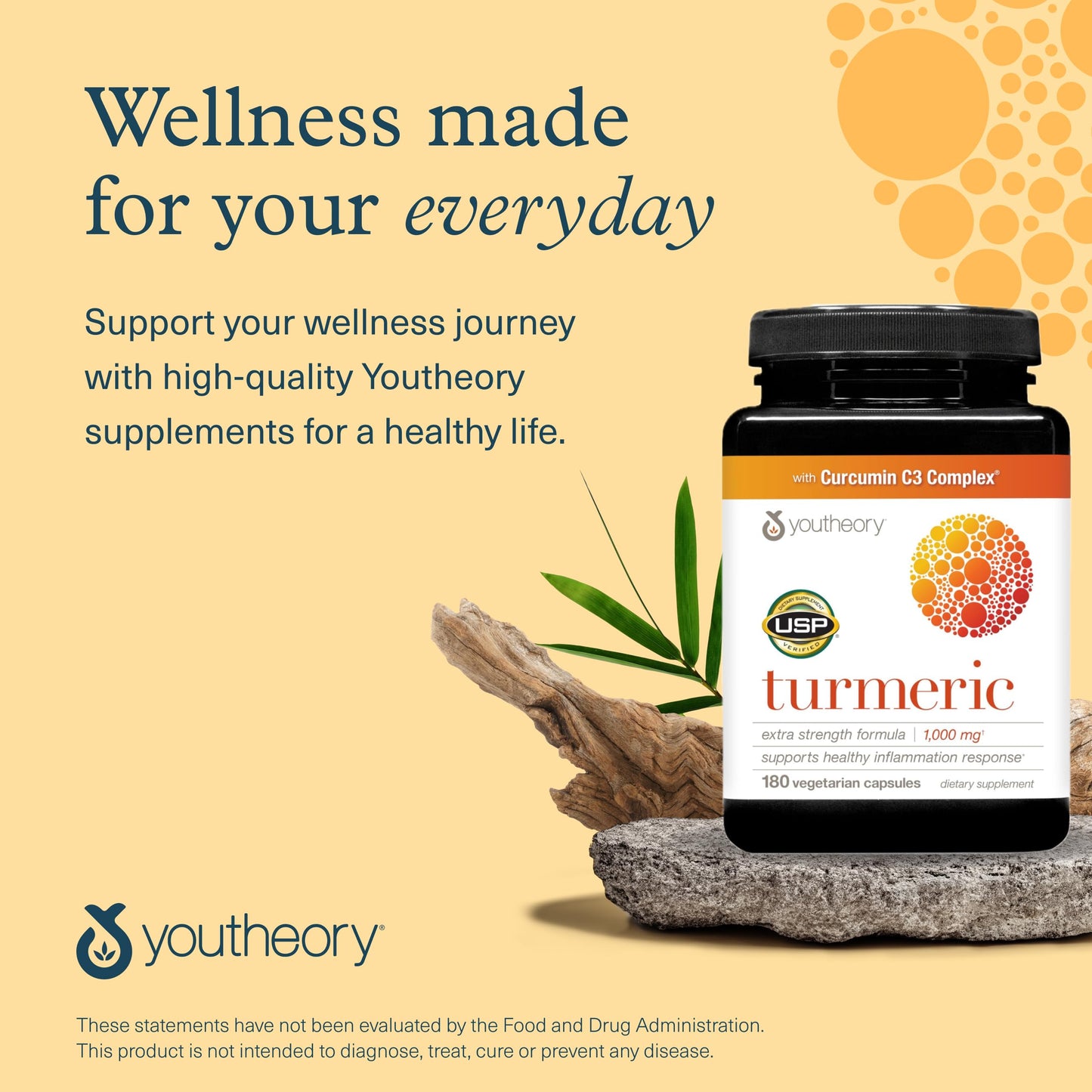 Youtheory Turmeric Extra Strength 1,000 mg | Curcuminoids + BioPerine | 180 Veg Capsules | USP Verified