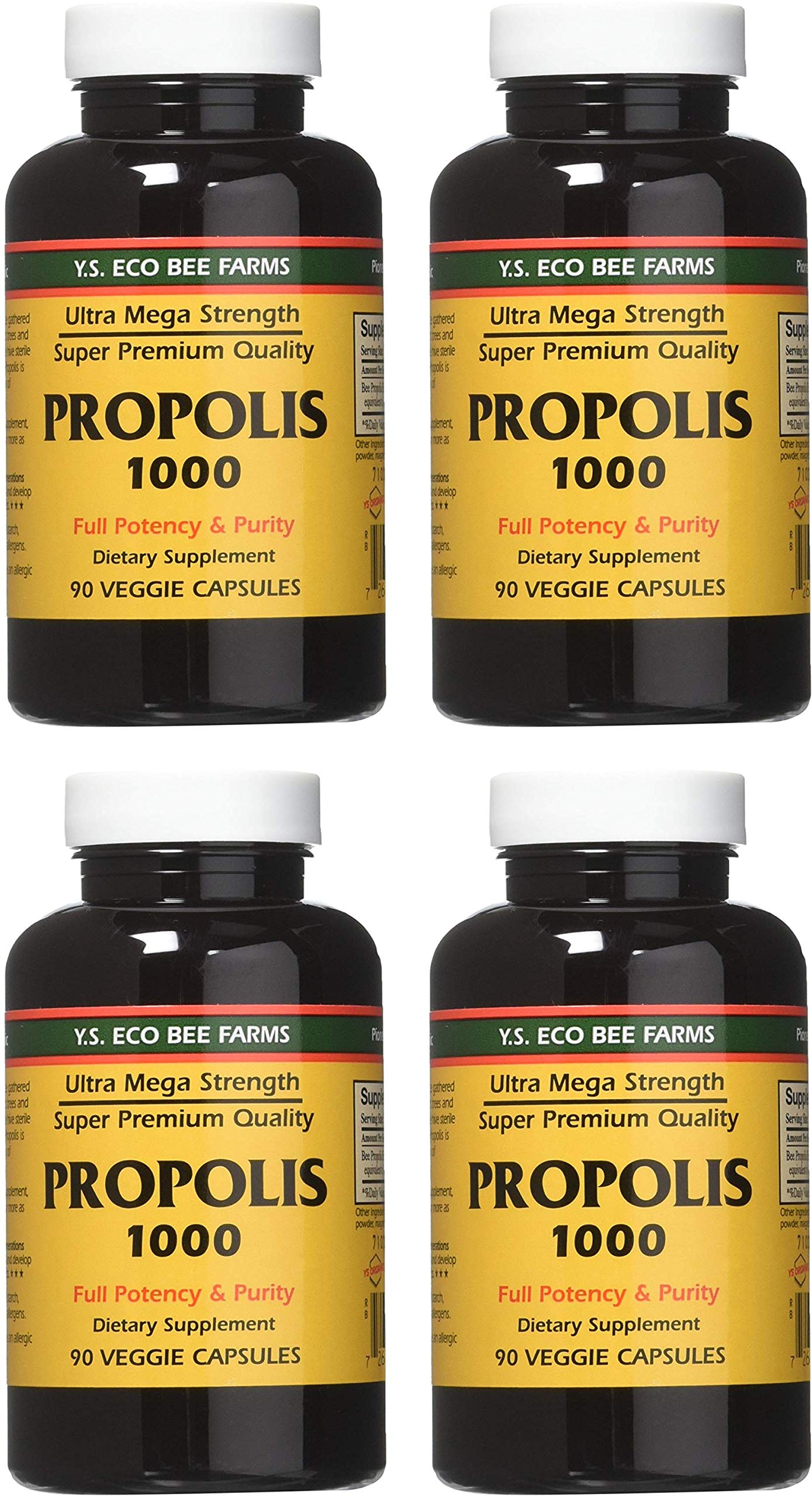 YS Eco Bee Farms Propolis 1000-90 Caps (Pack of 4) | Nutritional Supplement