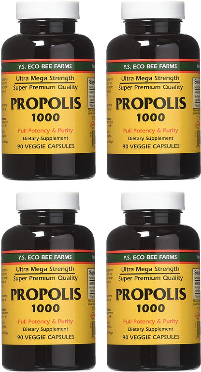 YS Eco Bee Farms Propolis 1000-90 Caps (Pack of 4) | Nutritional Supplement