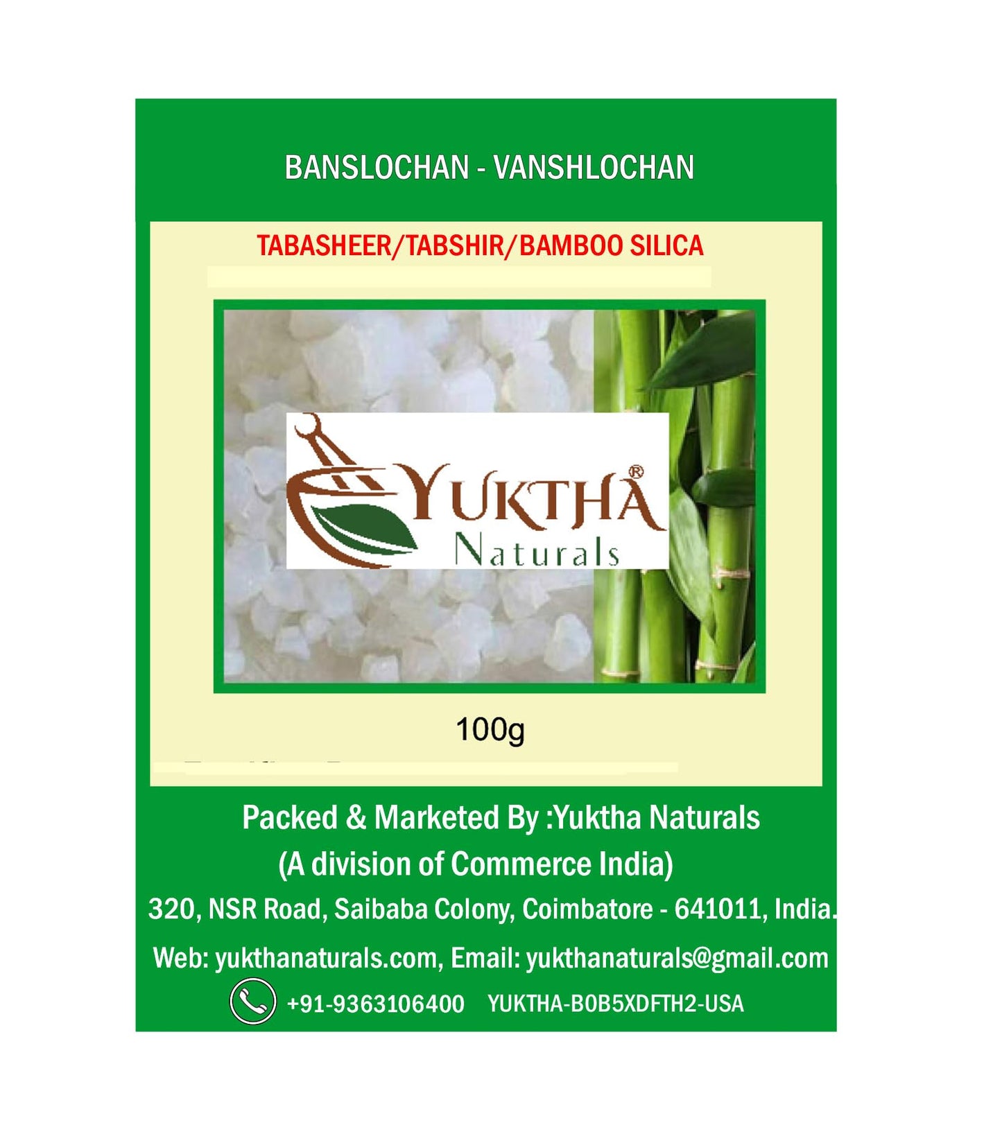 Yuktha Naturals Banslochan | Vanshlochan | Tabasheer | Tabashir Bamboo Silica - 100g
