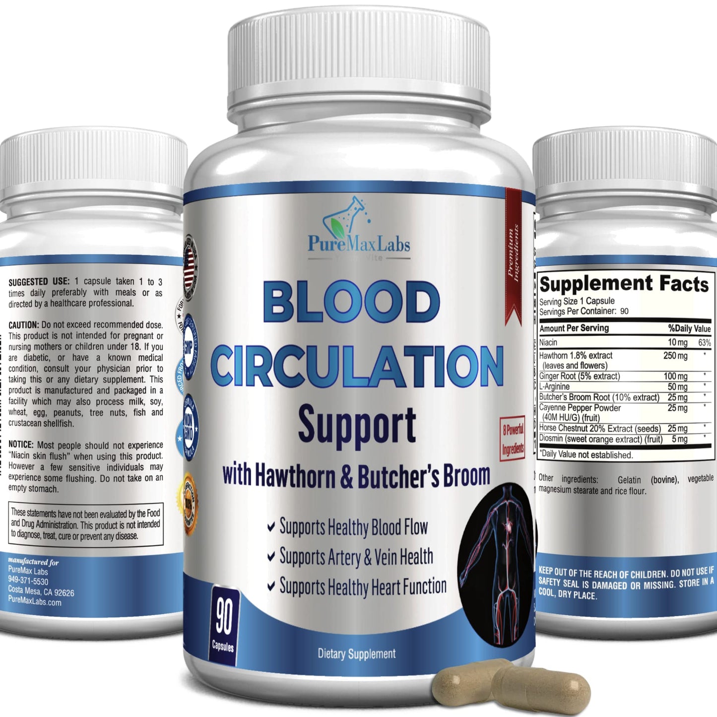 YUMMYVITE Blood Circulation Supplement - Varicose Veins Support - 90 Capsules