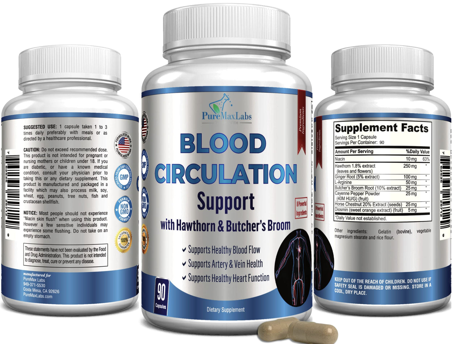 YUMMYVITE Blood Circulation Supplement - Varicose Veins Support - 90 Capsules