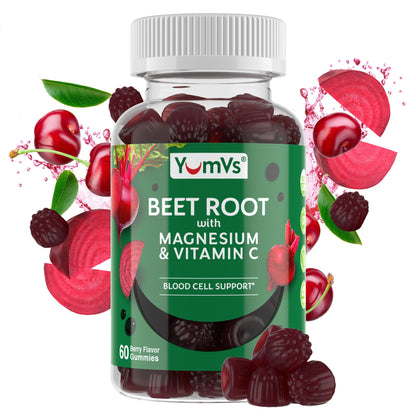 YumVs Beet Root Gummies with Magnesium & Vitamin C – Berry Flavor (60 Count)
