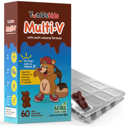 YUM-V'S Kids Multivitamin Chocolate Bears – 60 Count, 16 Vitamins & Minerals