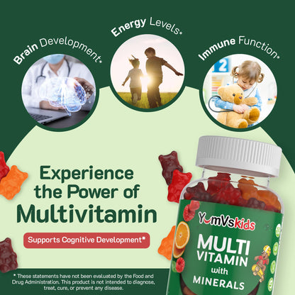 YumVs Kids Multivitamin Gummies - Fruit Flavored Chewable Multivitamin, 60 Count (Kosher, Halal, Gluten Free)
