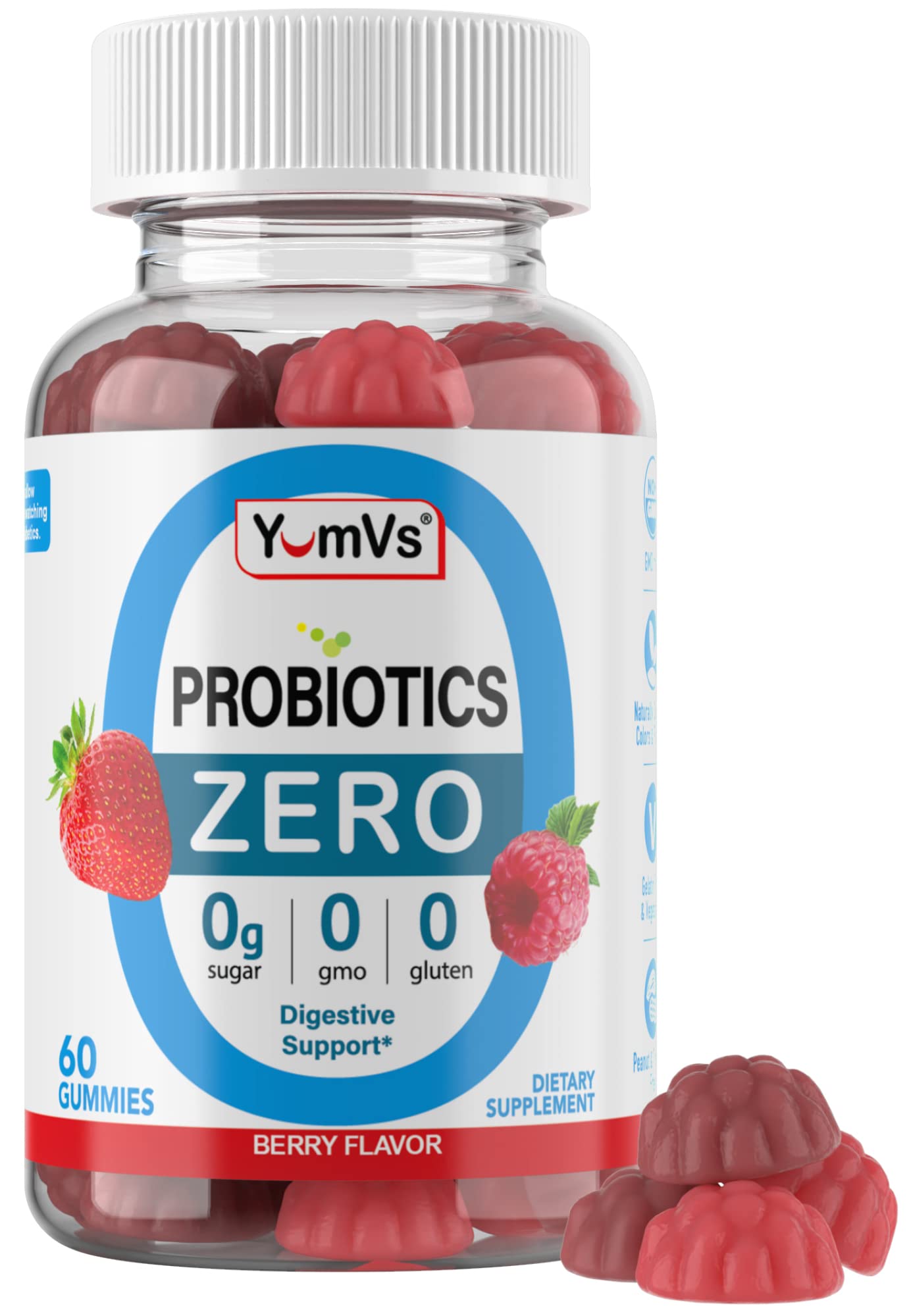 YUM-V'S Zero Sugar Probiotic Gummies — Digestive Health & Gut Support (60-Count)
