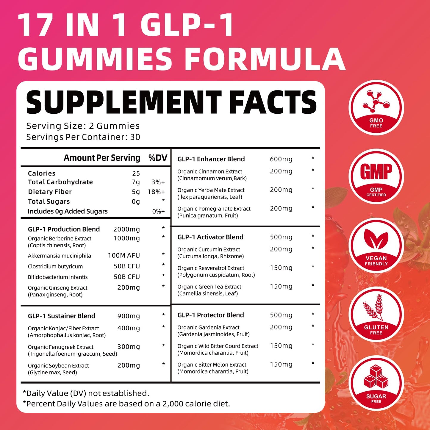 YUULAI GLP-1 Berberine Gummies with Akkermansia Probiotic – Raspberry Flavor, 60 Count