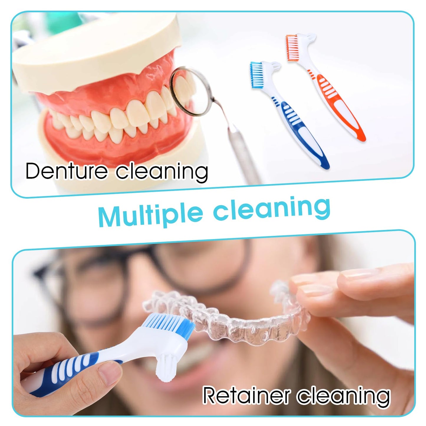 YUXIANLB 2Pcs Denture Cleaning Brush Set - Double-Ended, Soft Bristles