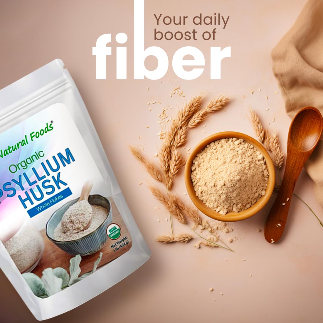 Z Natural Foods Organic Whole Psyllium Husk Flakes – Natural Fiber Supplement, Vegan, Gluten-Free, 1 lb