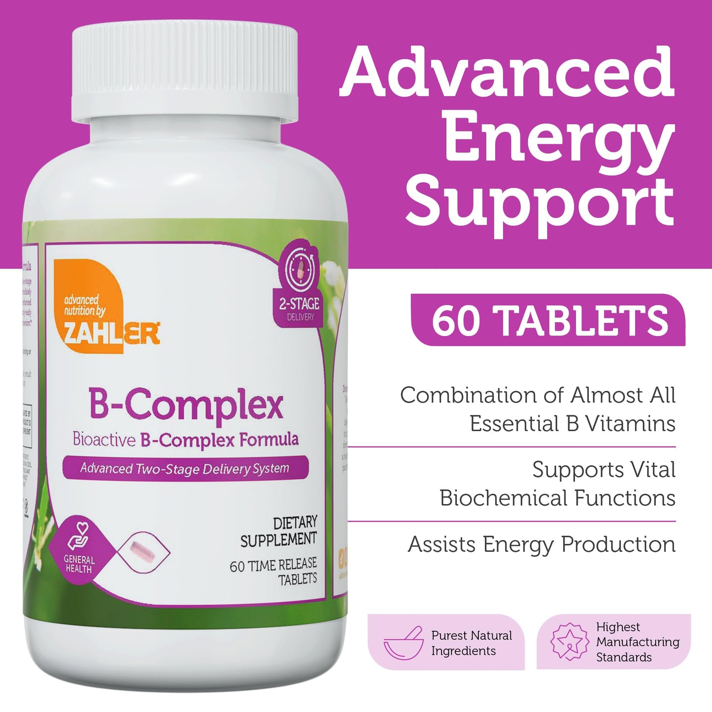 Zahler B-Complex Vitamins for Women & Men | 60 Tablets | Gluten Free & Kosher