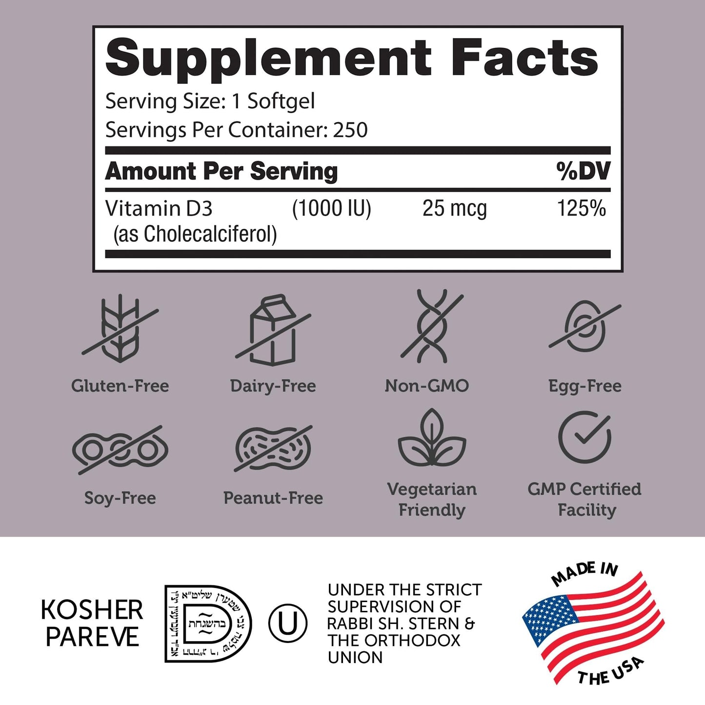 Zahler Vitamin D3 1000 IU Softgels (250 Count) – Kosher, Vegetarian Friendly, Immune, Bone & Teeth Support