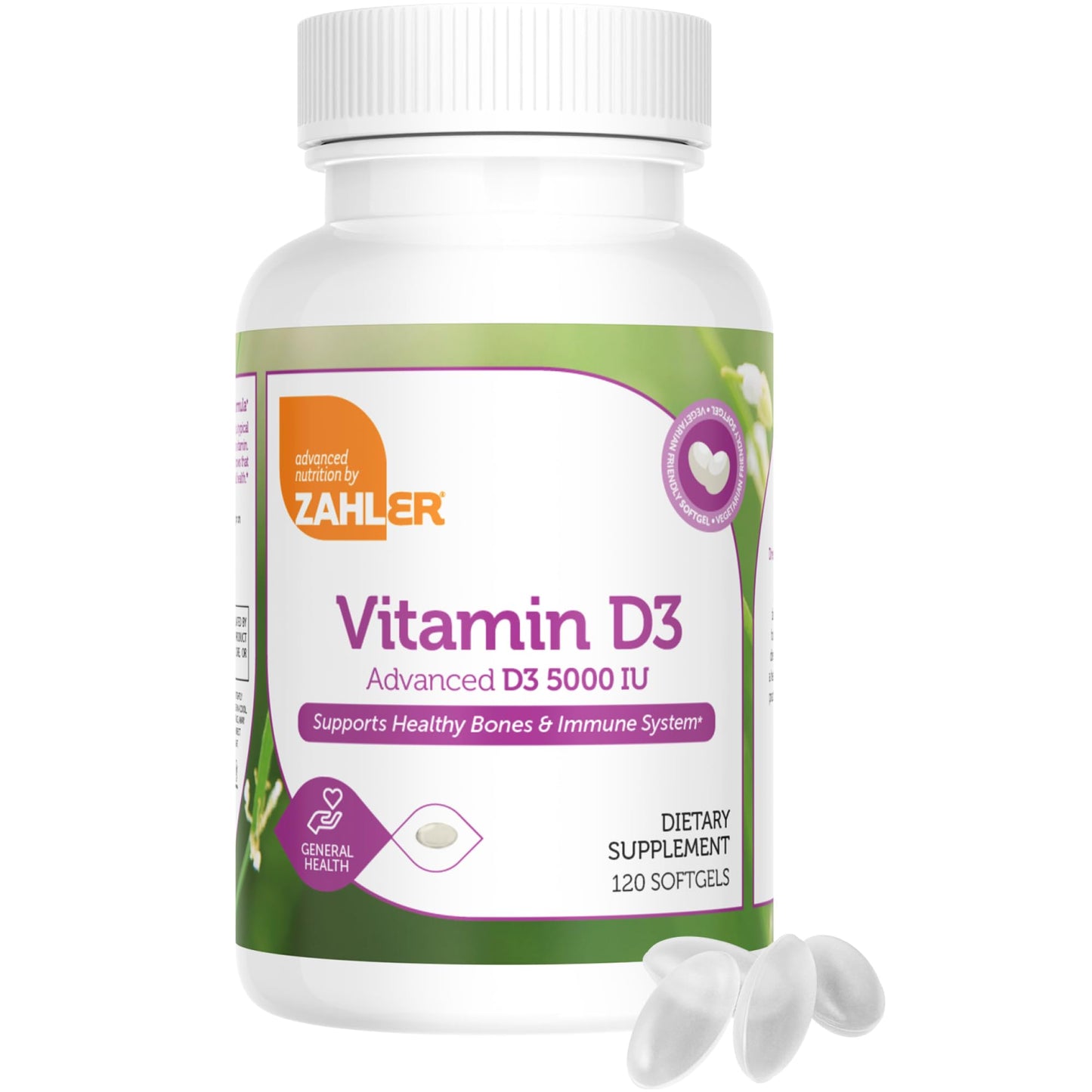 Zahler Vitamin D3 5000 IU Softgels (120 ct) - Kosher Vegetarian, Immune & Bone Health