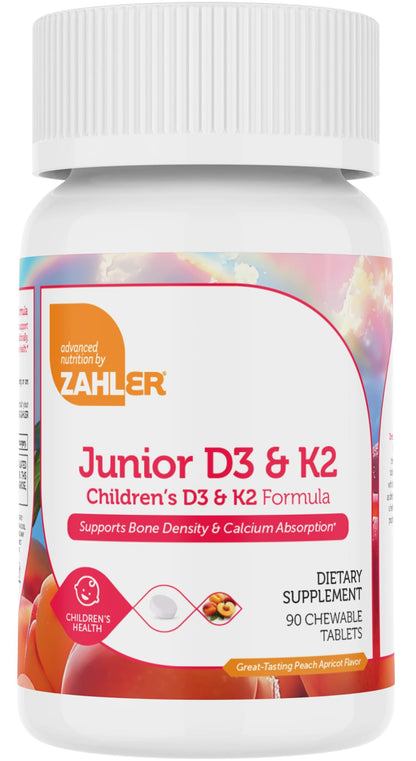 Zahler Junior Vitamin D3 + K2 Chewables for Kids - 2000 IU | 90 Count | Kosher