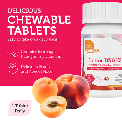Zahler Junior Vitamin D3 + K2 Chewables for Kids - 2000 IU | 90 Count | Kosher