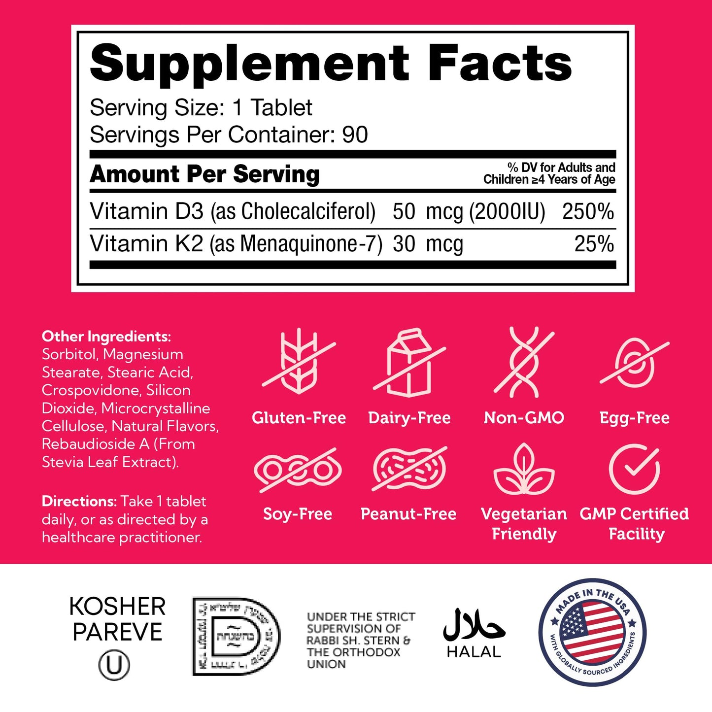 Zahler Junior Vitamin D3 + K2 Chewables for Kids - 2000 IU | 90 Count | Kosher