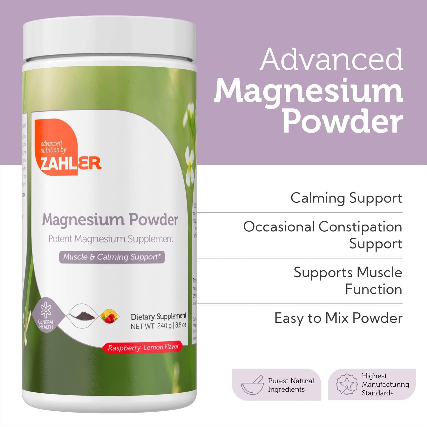 Zahler Magnesium Powder Mix for Water – Raspberry Lemon Flavor, Magnesium Citrate, Kosher, 8.5 oz