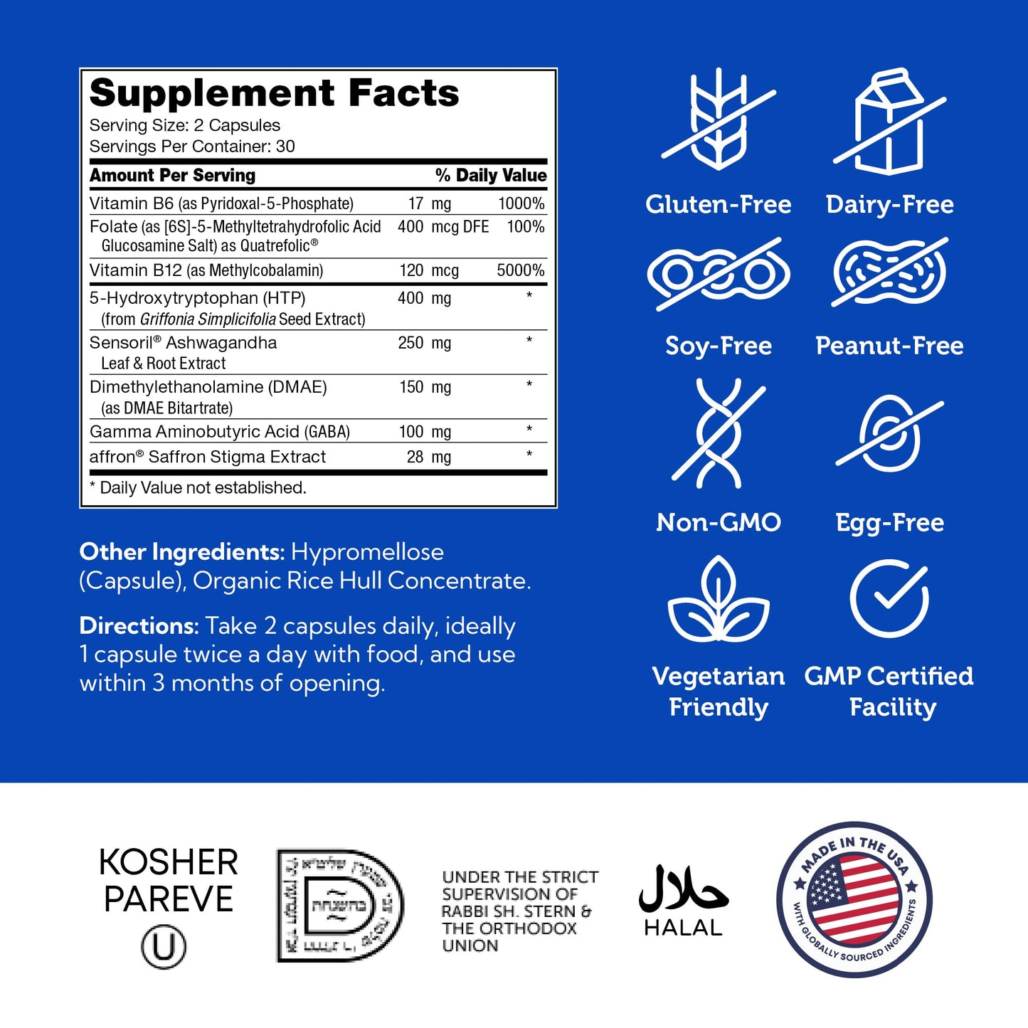 Zahler Mastermind: Comprehensive Mood Formula for Mood Support, Energy & Mental Balance | Certified Kosher | 60 Capsules