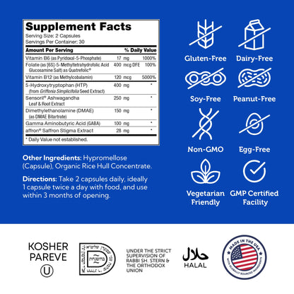 Zahler Mastermind: Comprehensive Mood Formula for Mood Support, Energy & Mental Balance | Certified Kosher | 60 Capsules