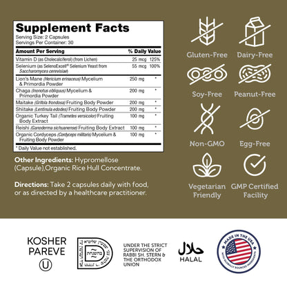 Zahler Mushroom Complex – 7-Mushroom Blend for Focus & Immunity, 60 Capsules