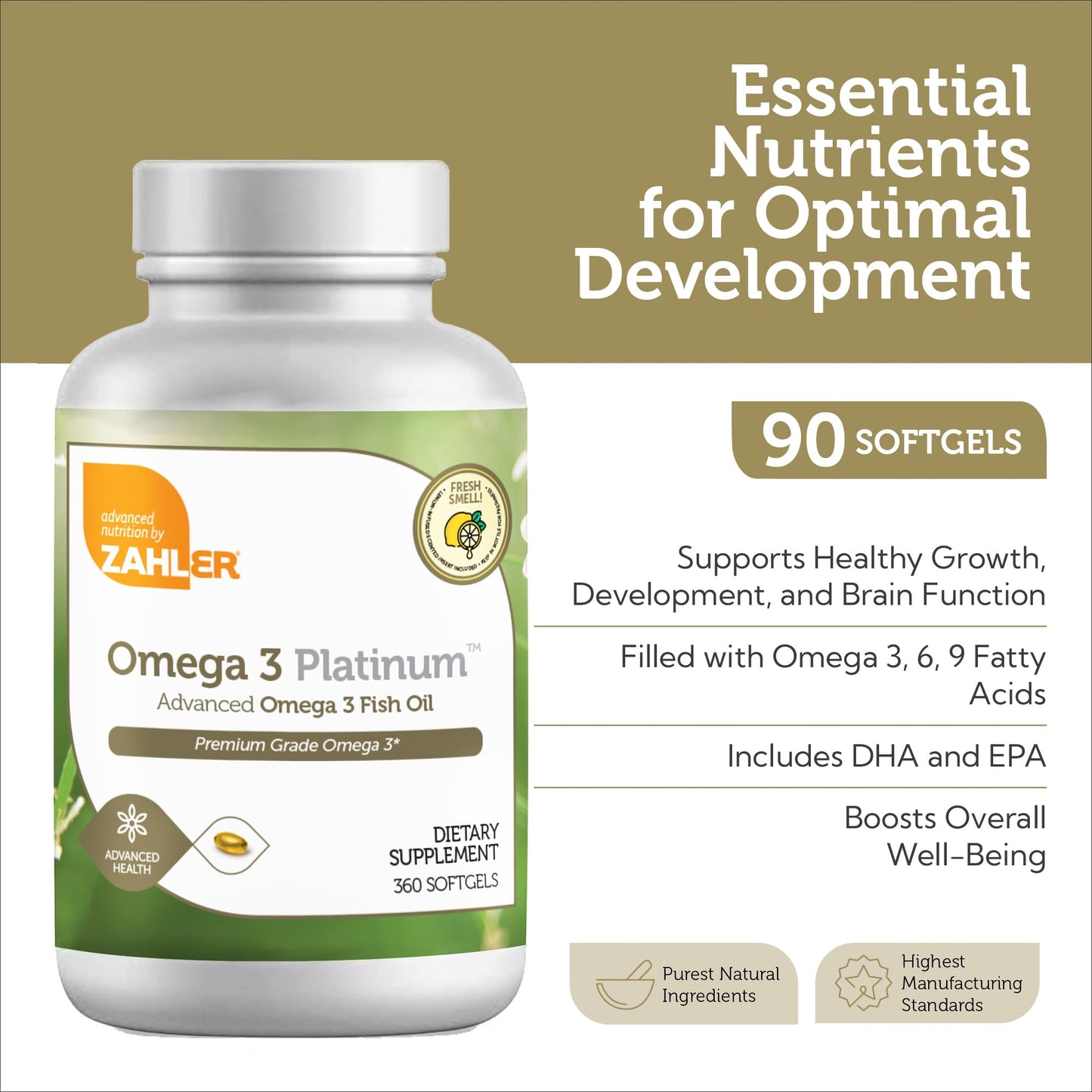 Zahler Omega 3 Fish Oil - 360 Softgels | 600 mg EPA, 400 mg DHA | Kosher Tuna | Brain & Heart Support