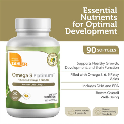 Zahler Omega 3 Fish Oil - 360 Softgels | 600 mg EPA, 400 mg DHA | Kosher Tuna | Brain & Heart Support