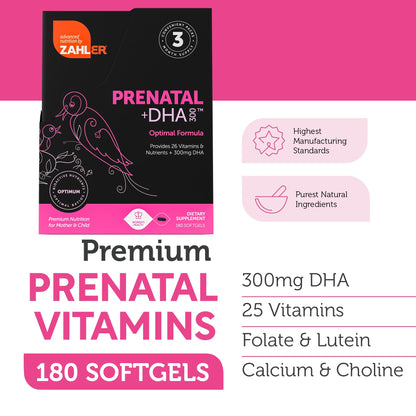 Zahler Prenatal Vitamin with DHA & Folate – Kosher Prenatal Softgels (180 Count)
