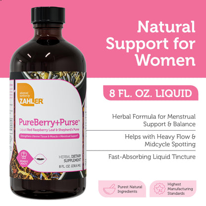 Zahler PureBerry+Purse | Red Raspberry Leaf & Sheperd's Purse | Uterine Health Support | Certified Kosher | 8OZ
