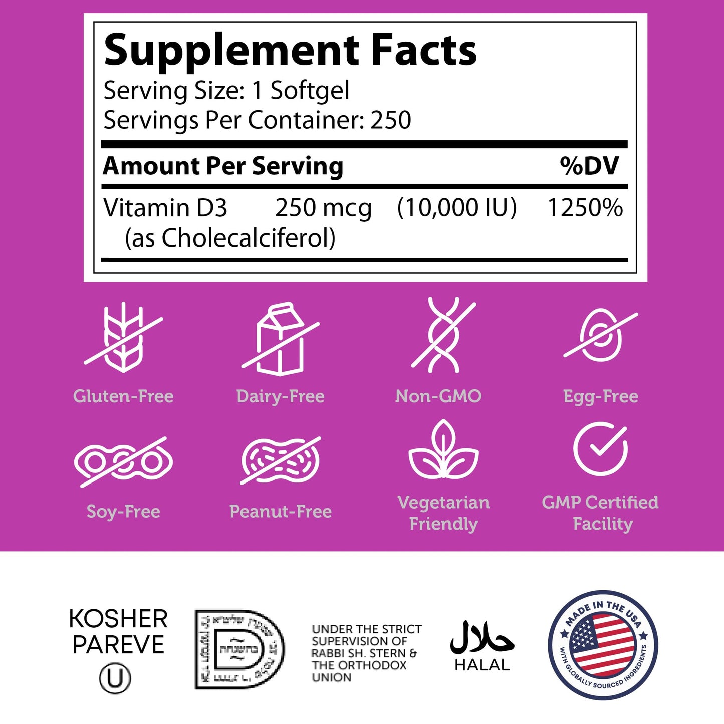 Zahler Vitamin D3 10,000 IU Softgels – 250 Count, 2-Pack | Kosher & Vegetarian