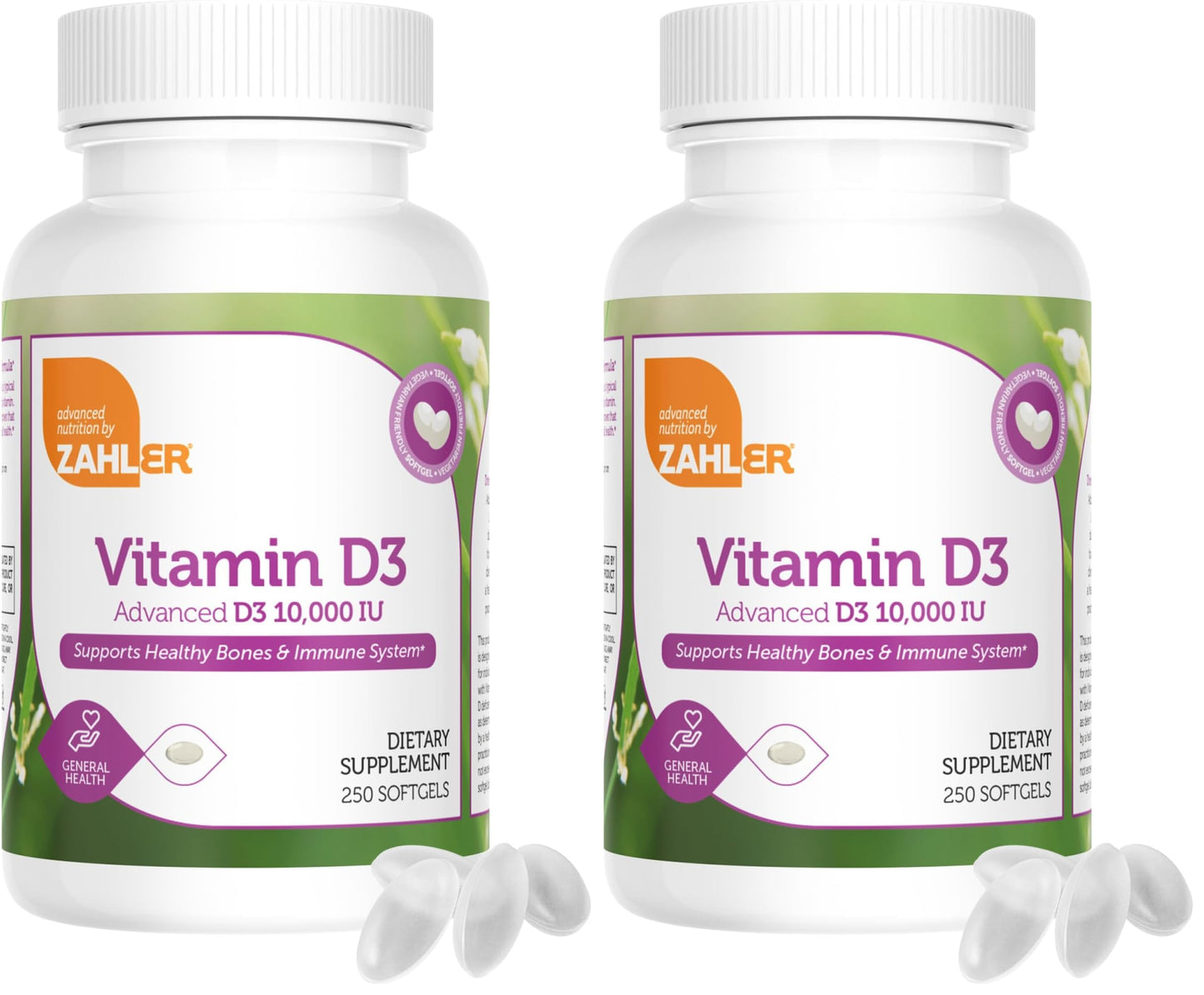 Zahler Vitamin D3 10,000 IU Softgels – 250 Count, 2-Pack | Kosher & Vegetarian