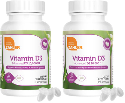 Zahler Vitamin D3 10,000 IU Softgels – 250 Count, 2-Pack | Kosher & Vegetarian