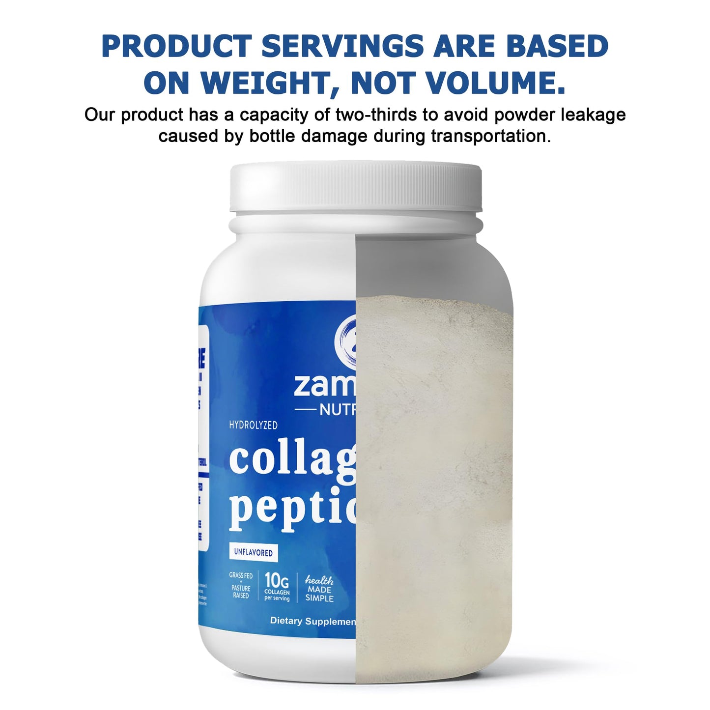 Zammex Collagen Peptides Powder – 90 Servings, Unflavored, Grass-Fed Type I & III, Non-GMO