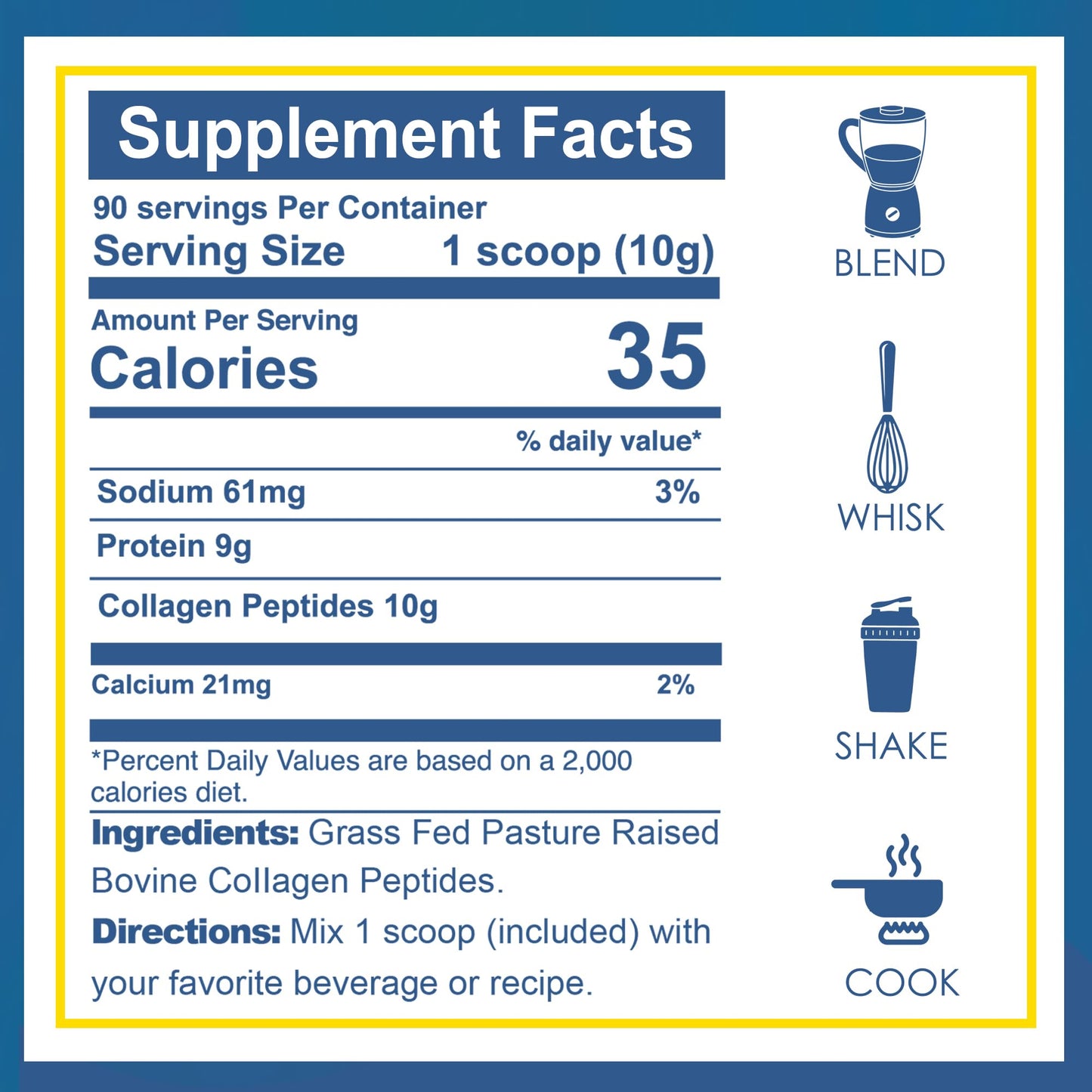 Zammex Collagen Peptides Powder – 90 Servings, Unflavored, Grass-Fed Type I & III, Non-GMO