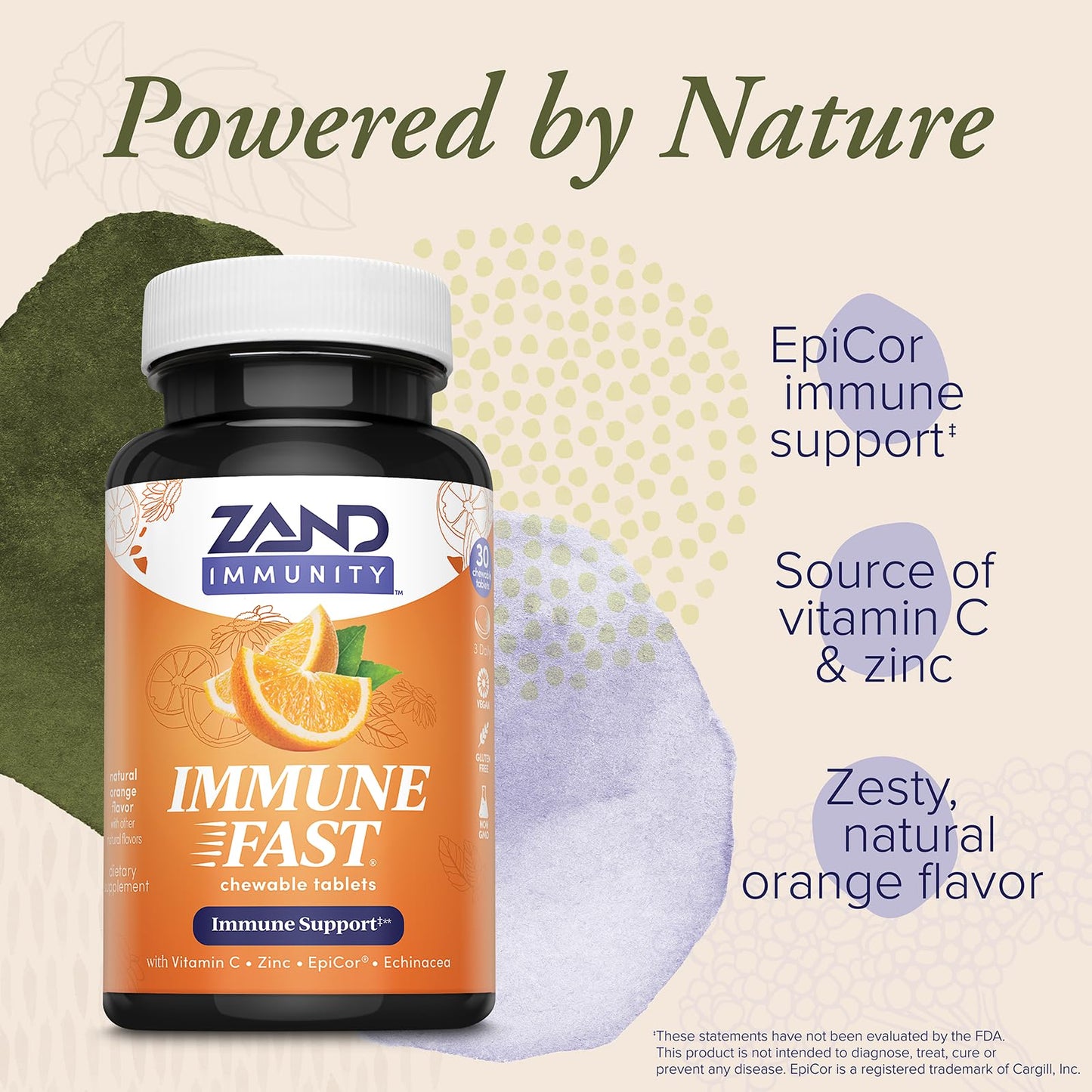 Zand Immune Fast Zesty Orange Chews – EpiCor, Vitamin C 1000mg, Zinc, Echinacea | 30 Tablets, 10 Servings