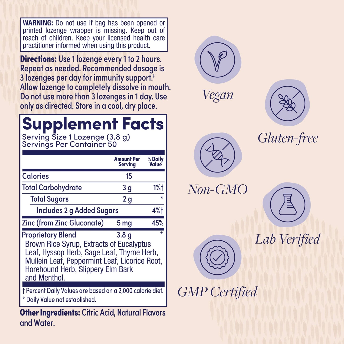 ZAND Immunity Menthol Lozenges 2 Pack – Zinc 5mg, Vegan & Gluten Free, 50ct