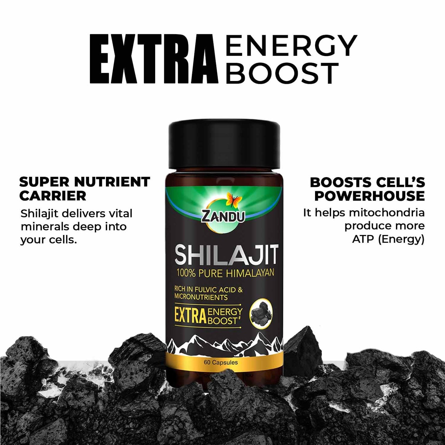 Zandu Shilajit Capsules (60 Caps) – Natural Energy, Stress Support & Immunity