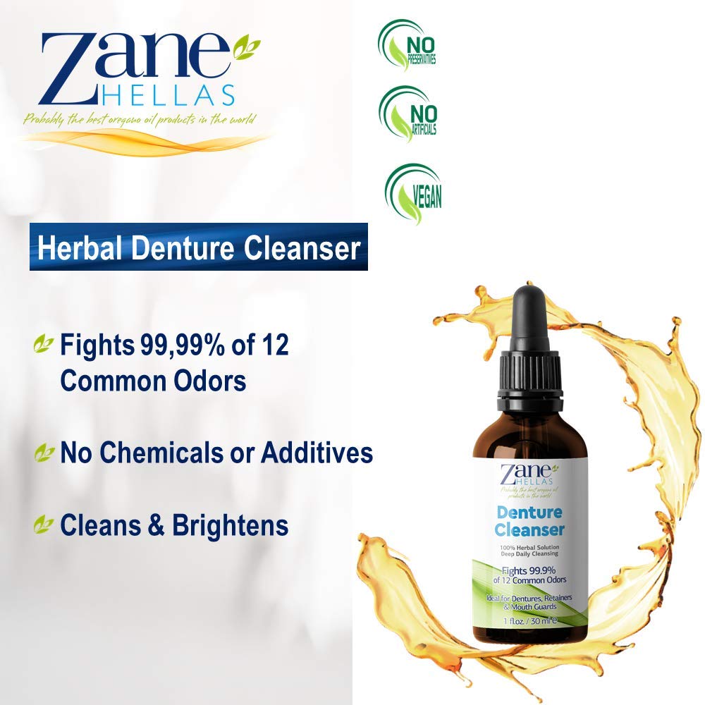 Zane Hellas Denture Cleaner with Oregano Oil | 100% Herbal, 1 oz