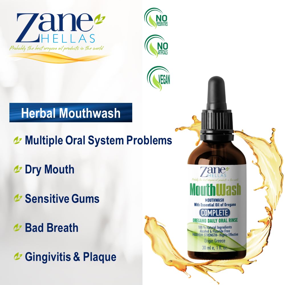 Zane Hellas MouthWash – Oregano Oil & Greek Mastic Herbal Rinse | Alcohol & Fluoride Free