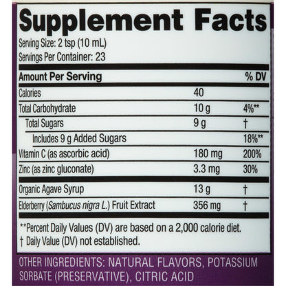 Zarbee's Liquid Daily Immune Support – Elderberry, Vitamin C & Zinc (8 fl oz)