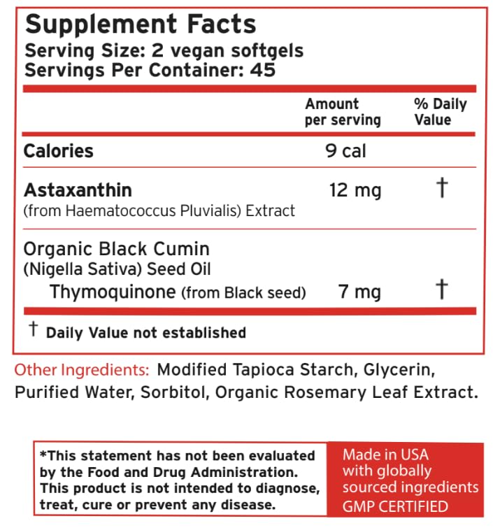 Zatik Naturals - Astaxanthin 12mg with Organic Black Seed | 90 Vegan Softgels
